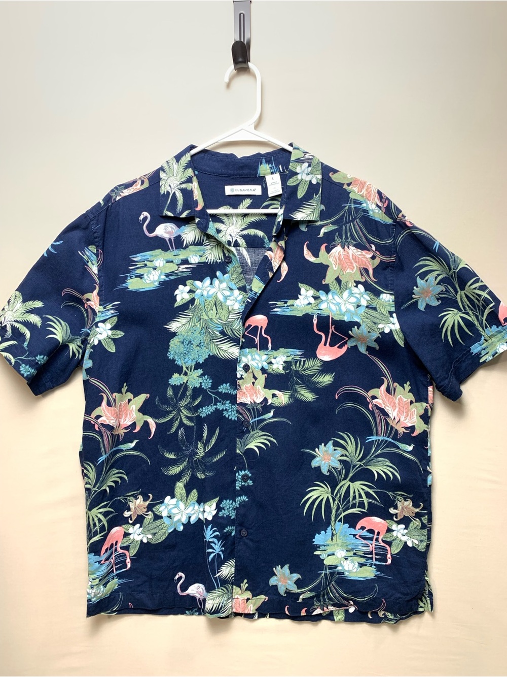 Cubavera Mens Tropical Flamingo Short-Sleeve Button-Up Shirt Resort Wear